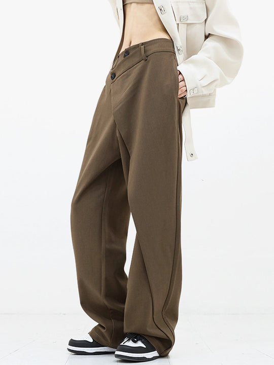 Pantalon Large à Boutons Asymétriques